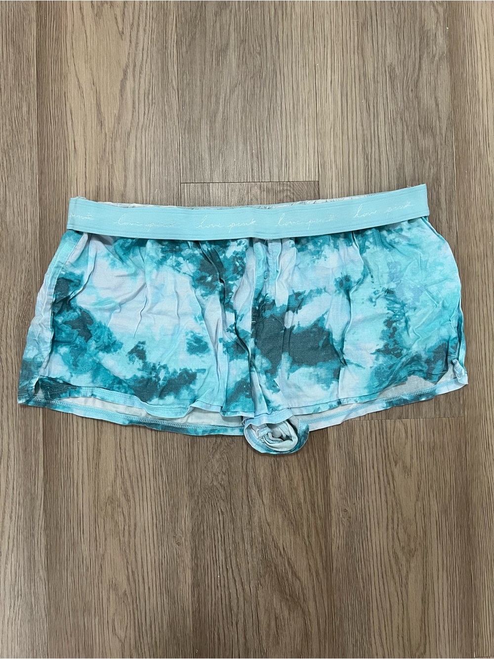 PINK Victoria’s Secret Blue Tie Dye Fold Over Sleep Shorts XL Lounge Pajama Y2K